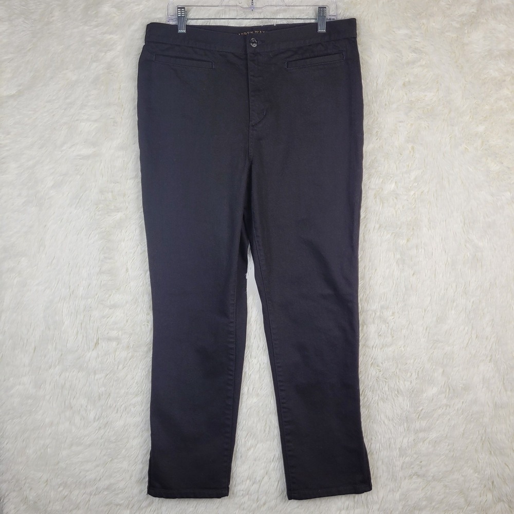 Lauren Jeans Womens Sz 12 Black Zip Hem Jeans Modern Straight Leg City